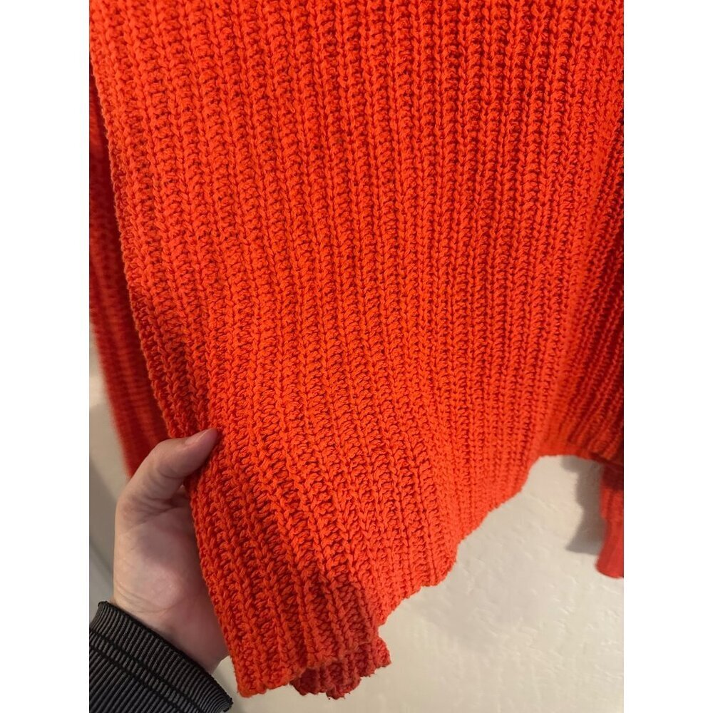 Y Eileen Fisher Orange Crewneck Chunky Knit Organic Cotton Fisherman Sweater - Picture 6 of 9